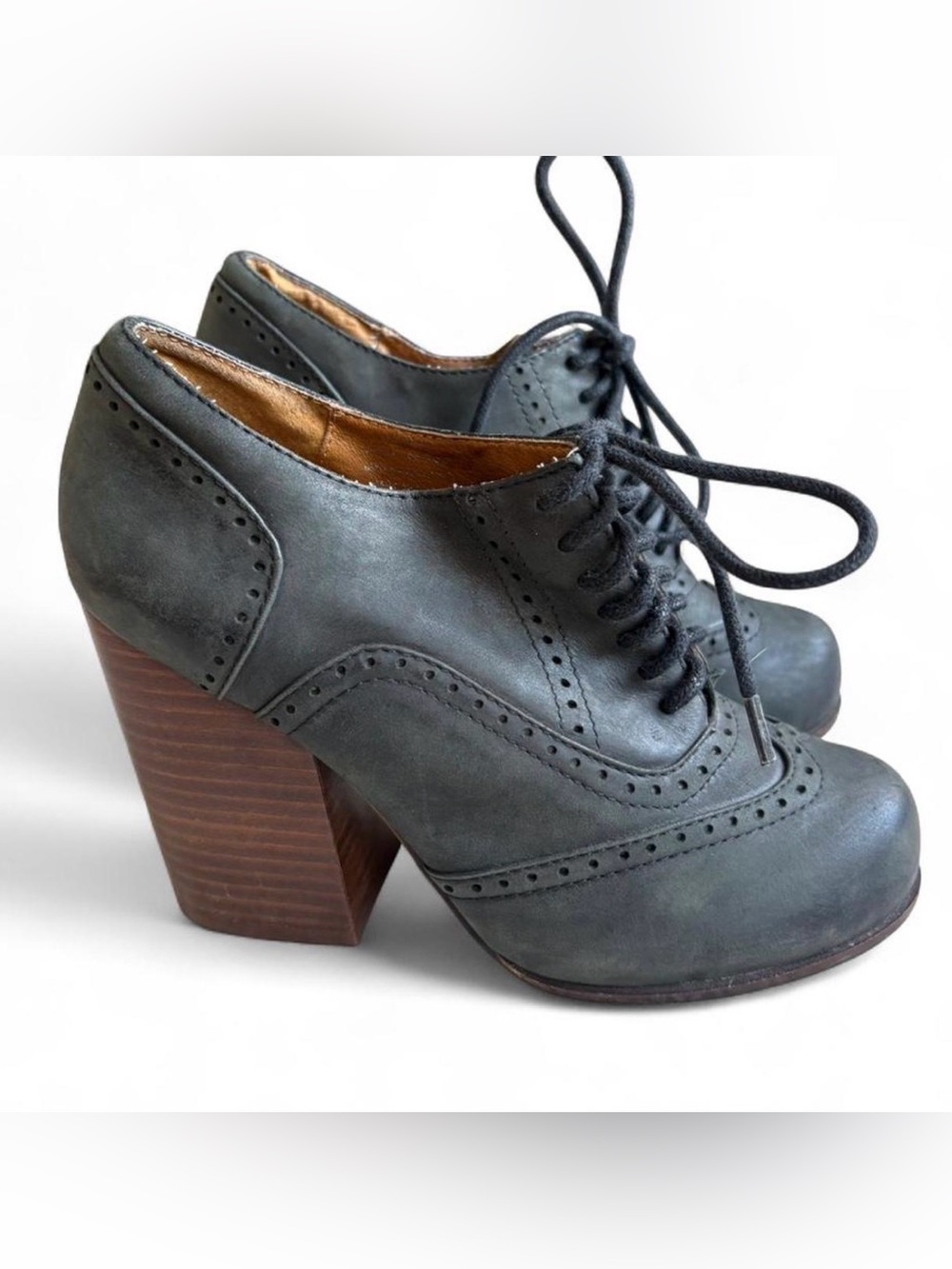 Jeffrey Campbell Oxford Heels Grey Leather / washed black Lace‑Up stacked Heel 6